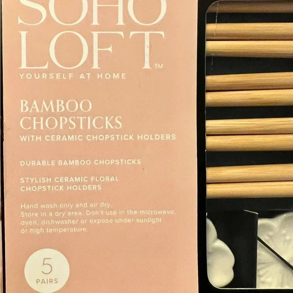NEW Soho Loft 10pc Bamboo Chopsticks with Ceramic Holders Set